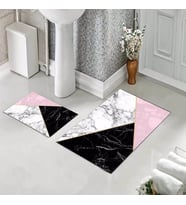 Banyo Halısı Ikili Klozet Takımı Kaymaz Tabanlı (60 xm x 100 cm + 40 cm x 60 cm)  (Pembe)