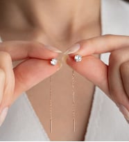 925 Ayar Gümüş Tektaşlı Zincir Küpe (Rose)