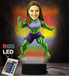 Doğum Günü Hediyesi,Sevgiliye Hediye, Kişiye Özel Fotoğraflı Kadın Hulk Karikatür 3D Led Lamba (RGB)