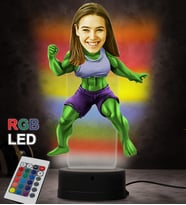 Doğum Günü Hediyesi,Sevgiliye Hediye, Kişiye Özel Fotoğraflı Kadın Hulk Karikatür 3D Led Lamba (RGB)