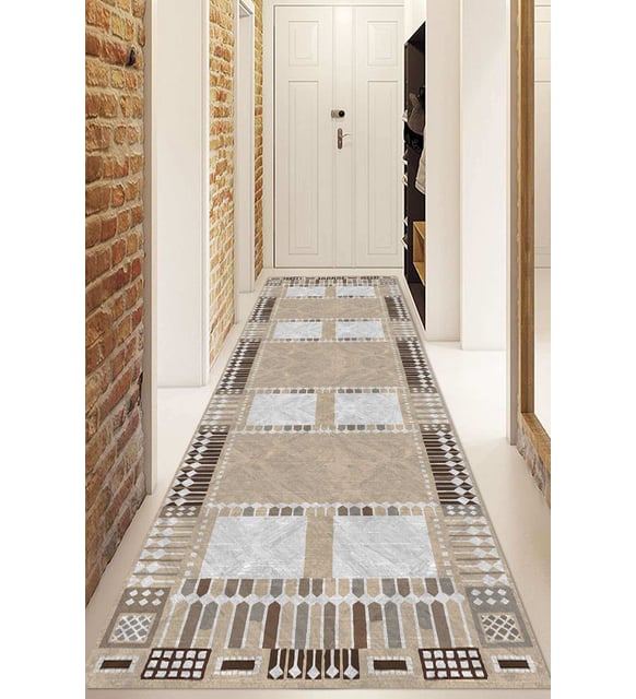 Dijital Baskılı Kaymaz Taban Yıkanabilir Modern Yolluk Ve Koridor Halısı NDU-HT-939 (Kahverengi)