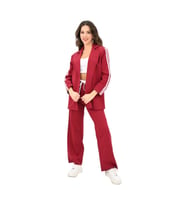 Kadın Şerit Detaylı Oversize Ceket Takım 9007-25 (Bordo)