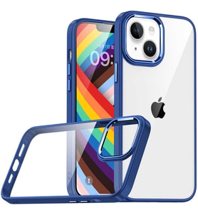 Apple iPhone 14 Kılıf Zore Flora Buton,Kenar Çevresi Renkli Kılıf (Lacivert)