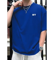 Erkek Ny Baskılı Oversize Tshirt (Mavi)