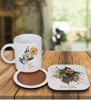 Kişiye Özel Tasarım Kupa Bardak Ve Fotoğraflı Ahşap Bardak Altlığı 99267 (Turkuaz)