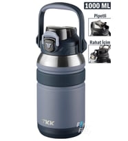 TKK 1000 ML Profesyonel Kamp Matarası/Çelik Termos Çift Kullanım Pipetli/Rahat İçim 12/24 Yalıtım -20311000 (Mavi)