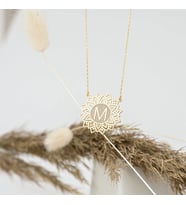 Harfli Lotus Çiçeği Gümüş Kolye - Renk: Gold (Rose)