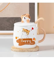 Sevimli Kedi Seramik Kupa, Gri, 12x8 (Sarı)