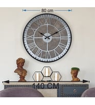 Markakanvas Siyah Metal Kasalı Mermer Desenli  Duvar Saati  ( Çap 50 cm -Çap 80 cm ) (Gri)