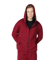Erkek Kapüşonlu Fermuarlı Oversıze Sweatshırt Koyu Gri (Bordo)