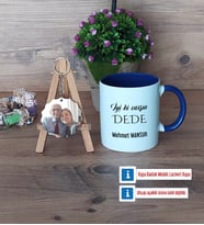 Dedeye Hediye Kupa Bardak Beyaz ve Fotoğraflı Ahşap Anahtarlık Hediye (Model 3)