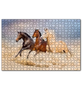 Cakapuzzle Kahve Renk Tonlarındaki Üç At Görseli  Puzzle Yapboz MDF (Ahşap) (500 Parça)