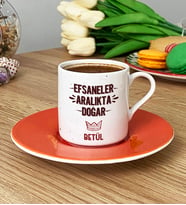 Kişiye Özel Efsaneler Aralıkta Doğar Türk Kahvesi Fincanı Doğum Günü Hediyesi (Turuncu)
