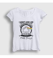 Presmono Kadın Sarı Listening To Pink Floyd T-Shirt 351329tt (Beyaz)