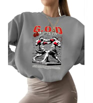 kalın kadın Sweatshirt Bej Boks grafik Baskılı unisex 3 iplik şardonlu bisiklet yaka erkek (Gri)