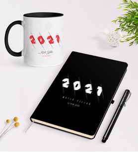 BK Gift Kişiye Özel 2024 Mutlu Yıllar Beyaz Defter Kalem ve Kupa Seti-1 (Model 2)