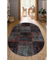 Dijital Baskılı Kaymaz Taban Yıkanabilir Oval Salon Halısı Mutfak Halısı Yolluk NDO-HT-918 (Bordo)