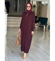 BLAZER DÜĞMELİ TRİKO ELBİSE (Bordo)