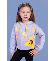 Toontoy Kız Çocuk Cep Detaylı Baskılı Sweatshirt ( Gri-Melanj)