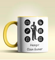 Kişiye Özel Hemşir Silüet (Bay) 2 Tasarımlı Turuncu Kupa Bardak (Sarı)