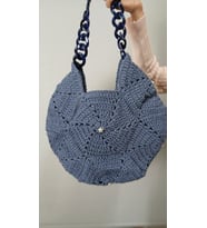 EL ÖRGÜSÜ MOTİFLİ KADIN OMUZ ÇANTA 35X35 CM (Mavi)
