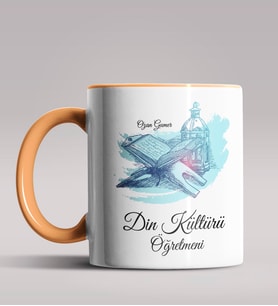 Kişiye Özel Din Kültürü Öğretmeni Tasarımlı Siyah Renk Kupa 3 (Turuncu)