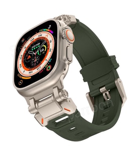 Apple Watch 44mm Titanyum Metal Bağlantı Kitli Silikon Kordon 101 1/2/3/4/5/6/se (Gri - Yeşil)