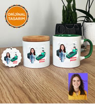 Kişiye Özel Karikatürlü Psikolog Hediye Seti Kupa Bardak, Kalemlik, Anahtarlık Kadın Psikologa Tıp Bayramı Hediyesi (Yeşil)