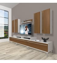 Decoraktiv Ekoflex 8d Mdf Krom Ayaklı Tv Ünitesi Tv Sehpası (Beyaz - Ceviz)