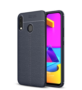 Microsonic Samsung Galaxy M10s Kılıf Deri Dokulu Silikon (Lacivert)