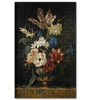 Cakapuzzle Vazoda Rengarenk Çiçekler Karanlık Arkaplan Puzzle Yapboz MDF (Ahşap) (500 Parça)