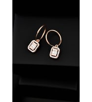 Papatya Silver 925 Ayar Gümüş Kare Baget Taşlı Halka Küpe (Rose)