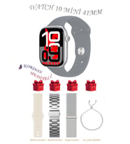 Samsung Galaxy M20 Uyumlu Açık Mavi Akıllı Saat Watch 10 Mini Kordon Hediyeli AMOLED EKRAN 41MM (Gri)