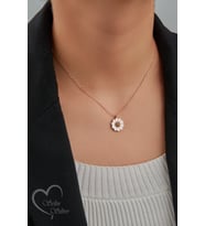 PAPATYA KOLYE MİNE TAŞLI GOLD VE ROSE RENK 925 AYAR GÜMÜŞ KOLYE (Rose)