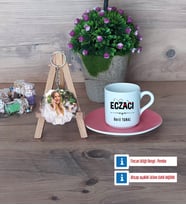 Eczacı Türk Kahvesi Fincanı Ahşap Altlıklı ve Fotoğraflı Ahşap Anahtarlık Hediye (Model 6)