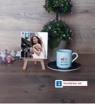 Drama Öğretmeni Fotoğraflı Dekoratif Taş, Ahşap Altlıklı Türk Kahvesi Fincanı Hediye Öğretmenler Günü Hediyesi (Model 7)
