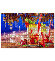 Cakapuzzle Sahilde Masa ve Üzerinde Çilekli Kokteyller  Puzzle Yapboz MDF (Ahşap) (255 Parça)