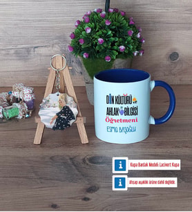 Din Kültürü Öğretmeni Kupa Bardak Beyaz ve Fotoğraflı Ahşap Anahtarlık Hediye Öğretmenler Günü Hediyesi (Model 3)