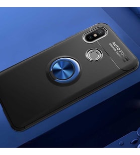 Xiaomi Mi 8 SE Kılıf Yüzüklü Magnetli Ravel Case (Siyah-Mavi)