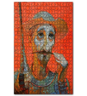 Cakapuzzle Düşünceli Don Kişot Kırmızı Arkaplan Puzzle Yapboz MDF (Ahşap) (500 Parça)