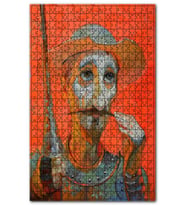 Cakapuzzle Düşünceli Don Kişot Kırmızı Arkaplan Puzzle Yapboz MDF (Ahşap) (500 Parça)