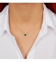 925 Ayar Gümüş Yeşil Taşlı Kalp Kolye (Rose)