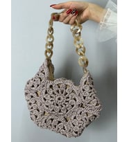 EL ÖRGÜSÜ ÇİÇEKLİ KADIN EL ÇANTASI 30X27 CM (Füme)