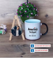 Anestezi Teknisyeni Kupa Bardak Beyaz ve Fotoğraflı Ahşap Anahtarlık Hediye (Model 9)