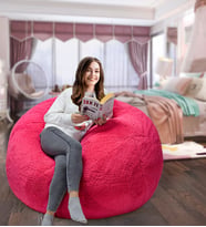 Peluş Oturma Puf (%100 Yerli) (Fuşya)