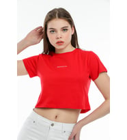 Süperlife Kadın Bisiklet Yaka Slim Fit Brookyn Baskılı Tişort SPR21Y14 (Kırmızı)