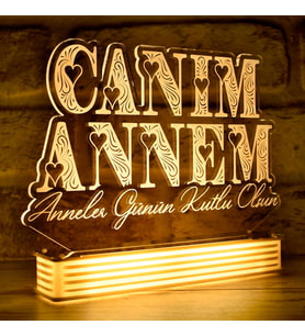 Canım Annem 3D Lamba, Anneye Hediye (Beyaz)