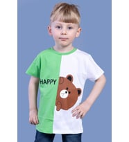 Toontoy Erkek Çocuk İki Renkli Ayıcık Baskılı Tişört (Yeşil)