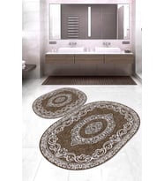 Dijital Baskılı Kaymaz Taban Yıkanabilir Oval 2'li Klozet Takımı Banyo Paspası NOKZ-HK-104 (Vizon)