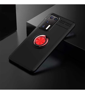 Huawei P40 Kılıf Yüzüklü Magnetli Ravel Case (Siyah-Kırmızı)